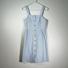 J. Crew Button Front Dress in Seersucker blue stripe sleeveless sun dress 4