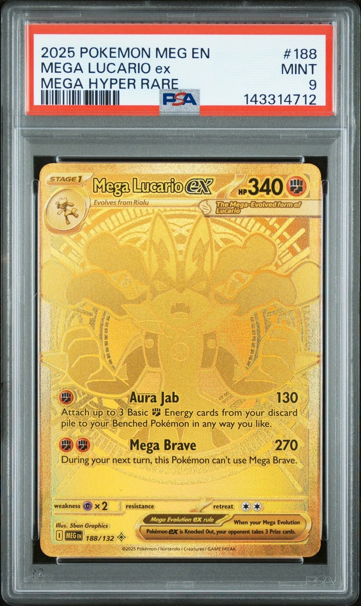 Mega Lucario EX 188/132 PSA 9 mega Evolution Pokemon Card Game (1