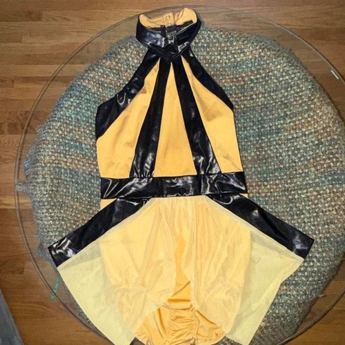 Kelle Dance Costume Body Suit Stripe Sz L Choke Collar Whimsigoth Vintage Style
