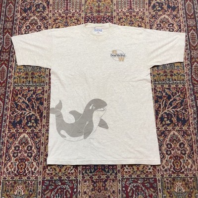 VTG 90s SeaWorld Shamu Orca Whale Graphic T-Shirt Carrousel Grey Medium USA Made