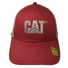 Caterpillar Trucker Hat Red Beige One Size Embroidered Logo Mesh Back Snapback