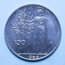 REPUBBLICA ITALIANA 100 LIRE 1960 MINERVA FdC RARA ACCIAIO NUMISMATIC STEEL COIN