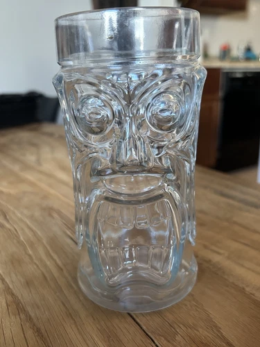 Vintage Anchor Hocking clear Screaming Tiki glass Tumbler 16 Oz MCM 1960s