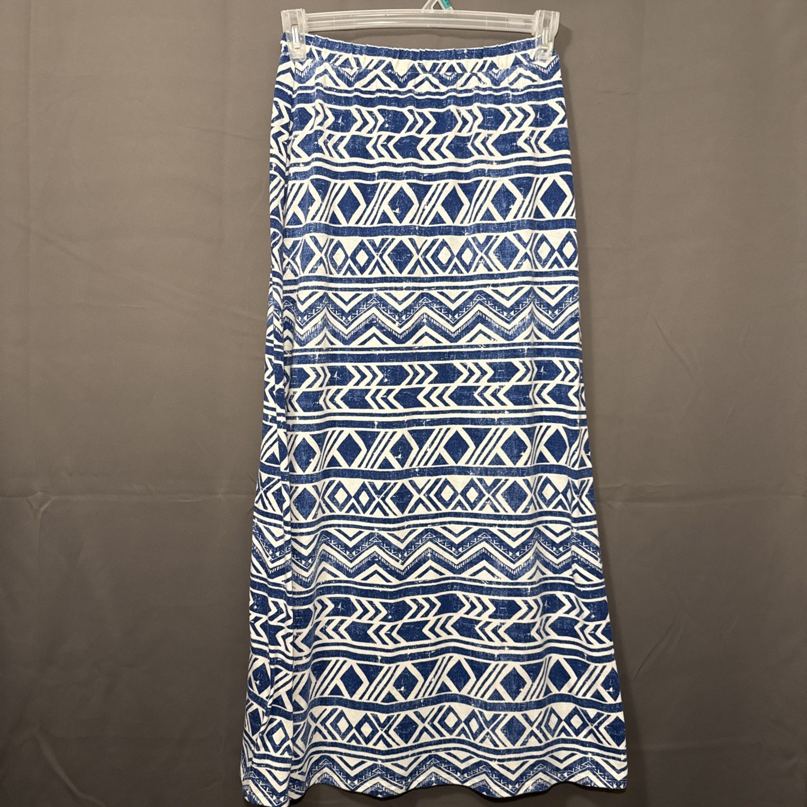 Boho Maxi Skirt Women’s Size S With Indigo And Cream Pattern And Elastic Waist-image