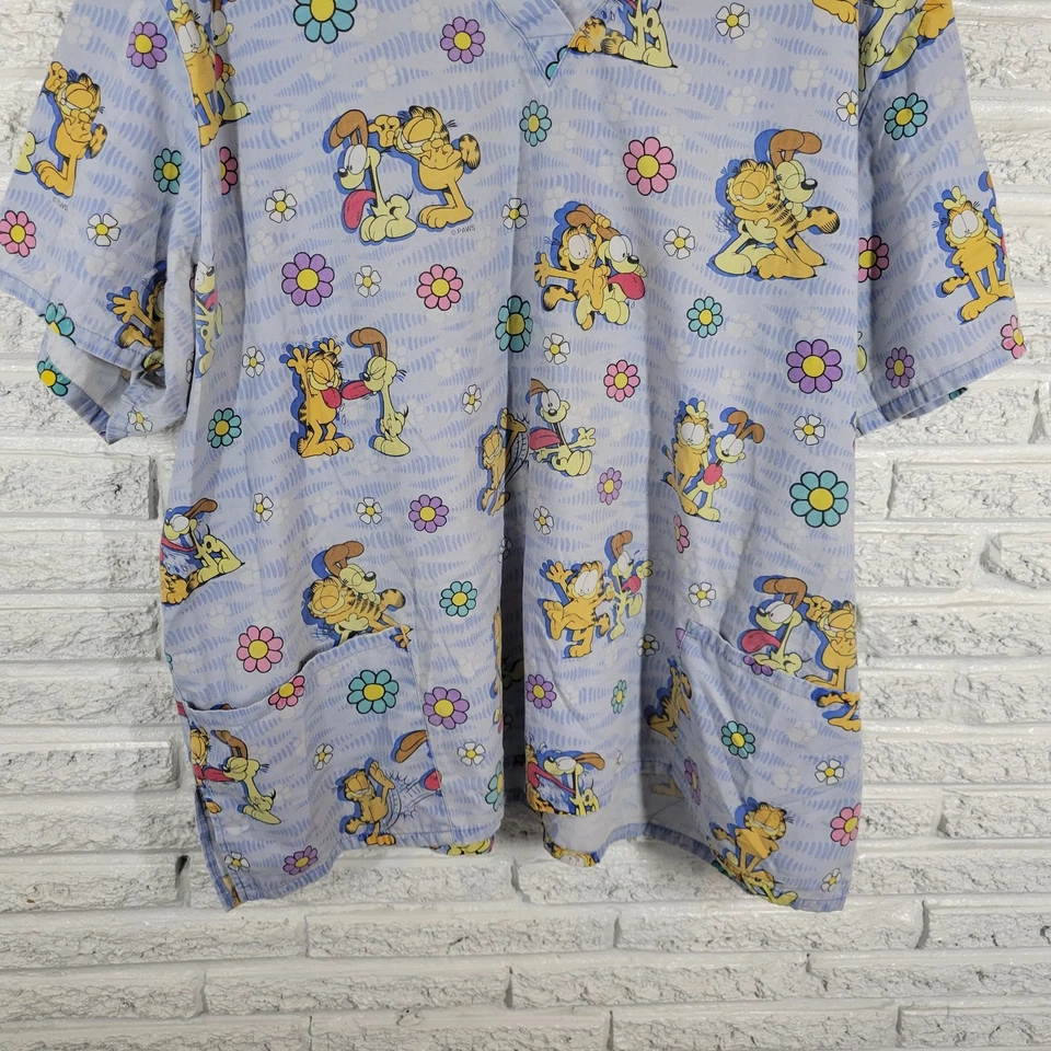 Cherokee Garfield Odie Unisex Scrub Top 4X Plus Blue Pockets Cotton Medical Vet - Image 4 of 4