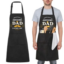 Funny Apron Adjustable Kitchen Cooking Black Grill Pockets Dad Husband