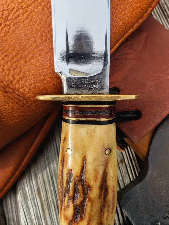 MUY BONITO CUCHILLO DE CAZA VINTAGE 1915 CANICAS GLADSTONE CIERVO BOWIE Y FUNDA Foto 2 de 4