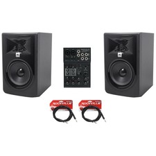  2 JBL 305P MkII 5" Powered Studio Monitors USB Interface 4-Channel Mixer w/EQ