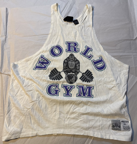Canotta vintage uomo World Gym L/XL bianca viola Gorilla Worlds attrezzatura atletica - Foto 1 di 6