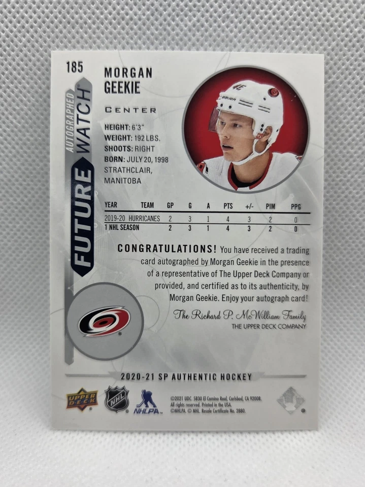 2020-21 SP Authentic Future Watch Auto /999 Morgan Geekie #185 - Image 2 of 2