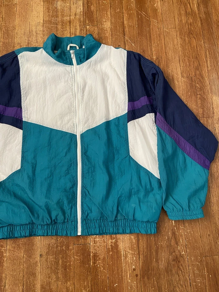 Cortavientos geométricos vintage años 90 cremallera completa multicolor bloques de colores XL Foto 4 de 4