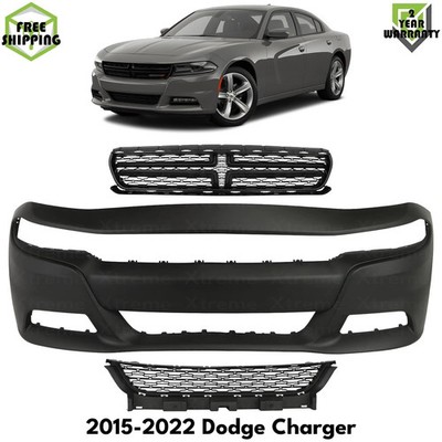 Front Bumper Cover Paintable & Grille Assembly Kit For 2015-2022 Dodge Charger