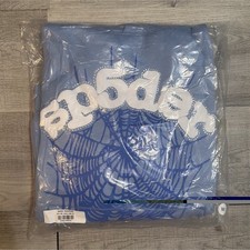 sp5der Blue Graphic Rhinestone Hooded Pullover Hoodie M