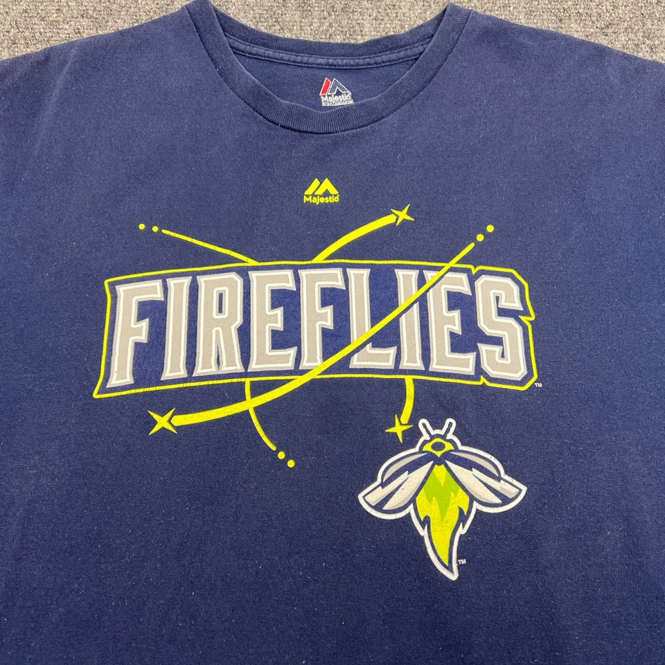 Camiseta Majestic MiLB Columbia Fireflies Logo Adulto XL Azul Camiseta de Béisbol Foto 2 de 4