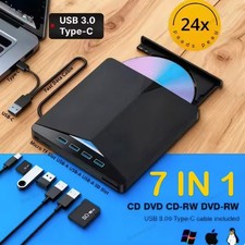 7 in 1 Slim External CD DVD Drive USB 3.0 Reader Writer Burner Player For Laptop