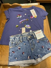 Girls XS 4-5 T- Shirt Blue Floral Stretch Waist Shorts Summer Outfit