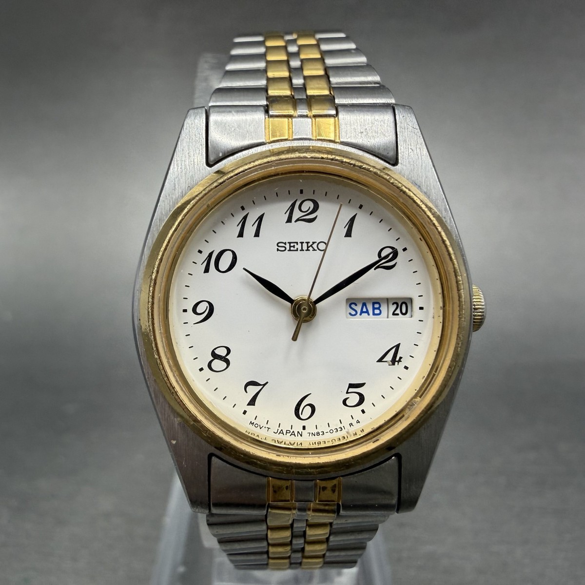 Seiko Watch Women 23mm White Dial Two Tone Daydate 7n83-0011 New