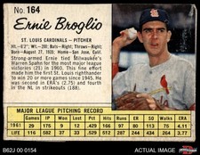1962 Jello #164 Ernie Broglio Cardinals 2 - GOOD