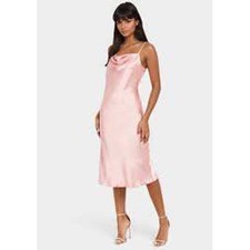 Bebe Y2K Slip Dress Cowl Neck Large Baby Pink Satin Midi Wedding Guest