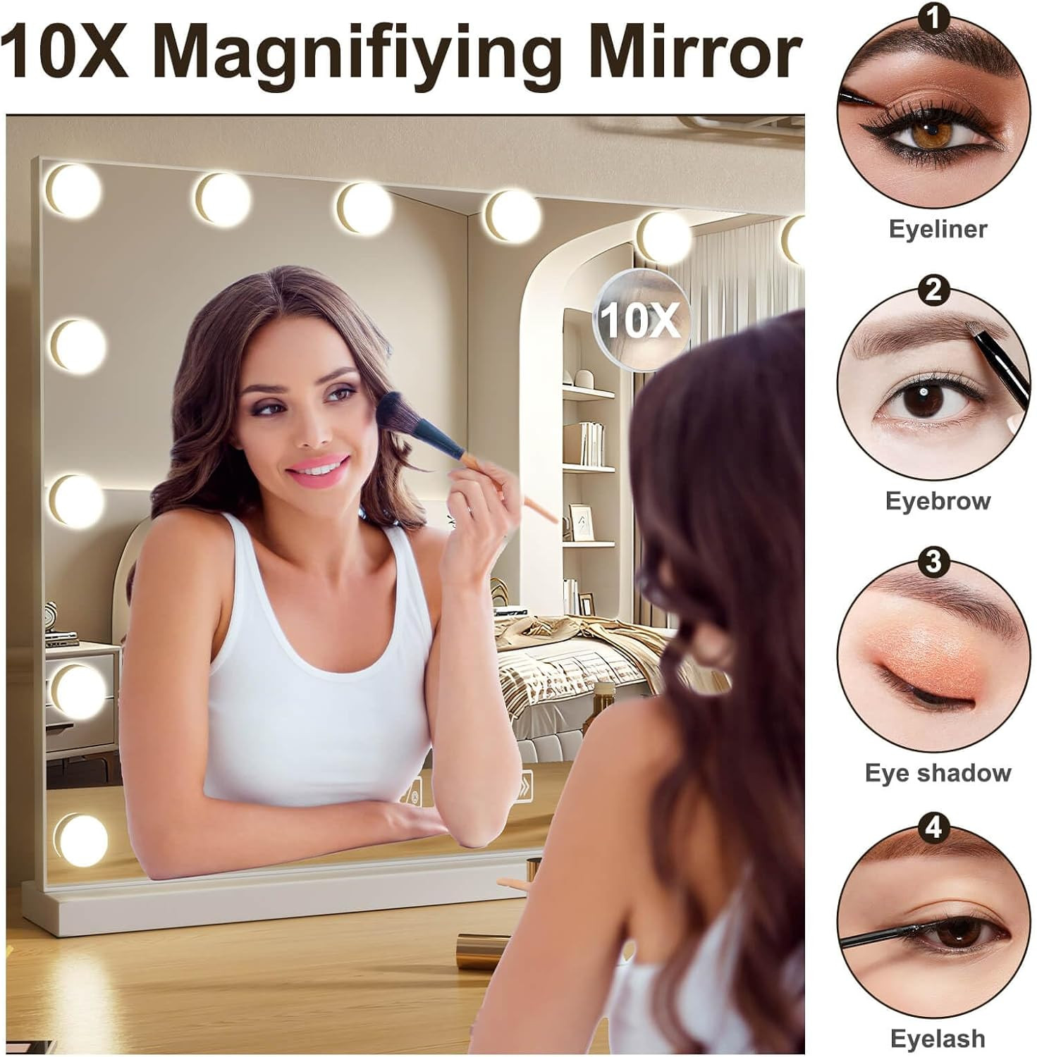 Regalo Perfetto: Specchio Trucco LED 50x40cm - 3 Luci Regolabili - 4