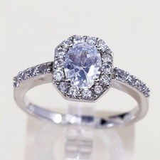 Sz 9, Vtg Sterling Silver Fashion Ring, 925 Silver Engagement Ring W/ Cz