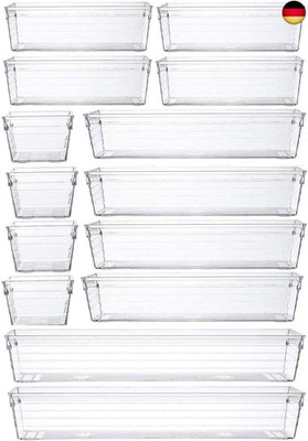 14-teiliges transparentes Kunststoff-Schubladen-Organizer-Tablett für Make-up, 