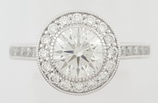 Natural Round Ideal Cut Halo Diamond Engagement Ring Platinum 1.48 ct Rtl 9.5K