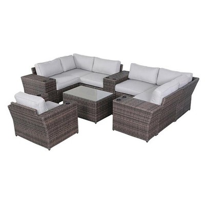 Living Source International 11-Piece Sectional Set w/Cushion in Brown/Gray