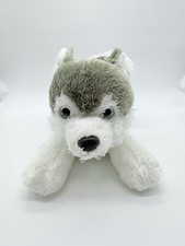 Aurora Husky Plush Puppy Dog Soft Silky Gray White Blue Eyes 13"