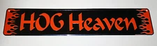 HOG HEAVEN MOTORCYCLE SIGN BLACK ORANGE FLAMES EMBOSSED METAL BIKER 5" x 24" St.
