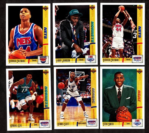 1991-92 LOTE DE CUBIERTA SUPERIOR DE (6) incluyendo Larry Johnson RC #2 y Steve Smith RC #4 - Imagen 1 de 2