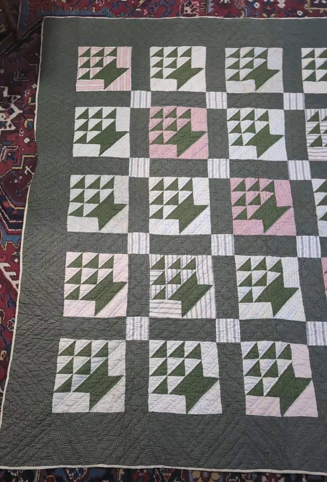 Antique Flower Basket Quilt American Patchwork Cotton Hand Stitched - Image 3 of 4