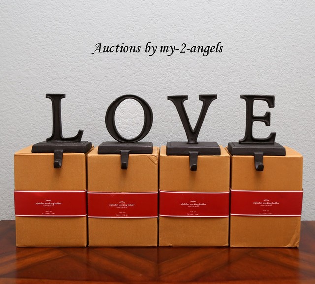 New Pottery Barn Christmas Love Word Stocking Holders Set Of 4