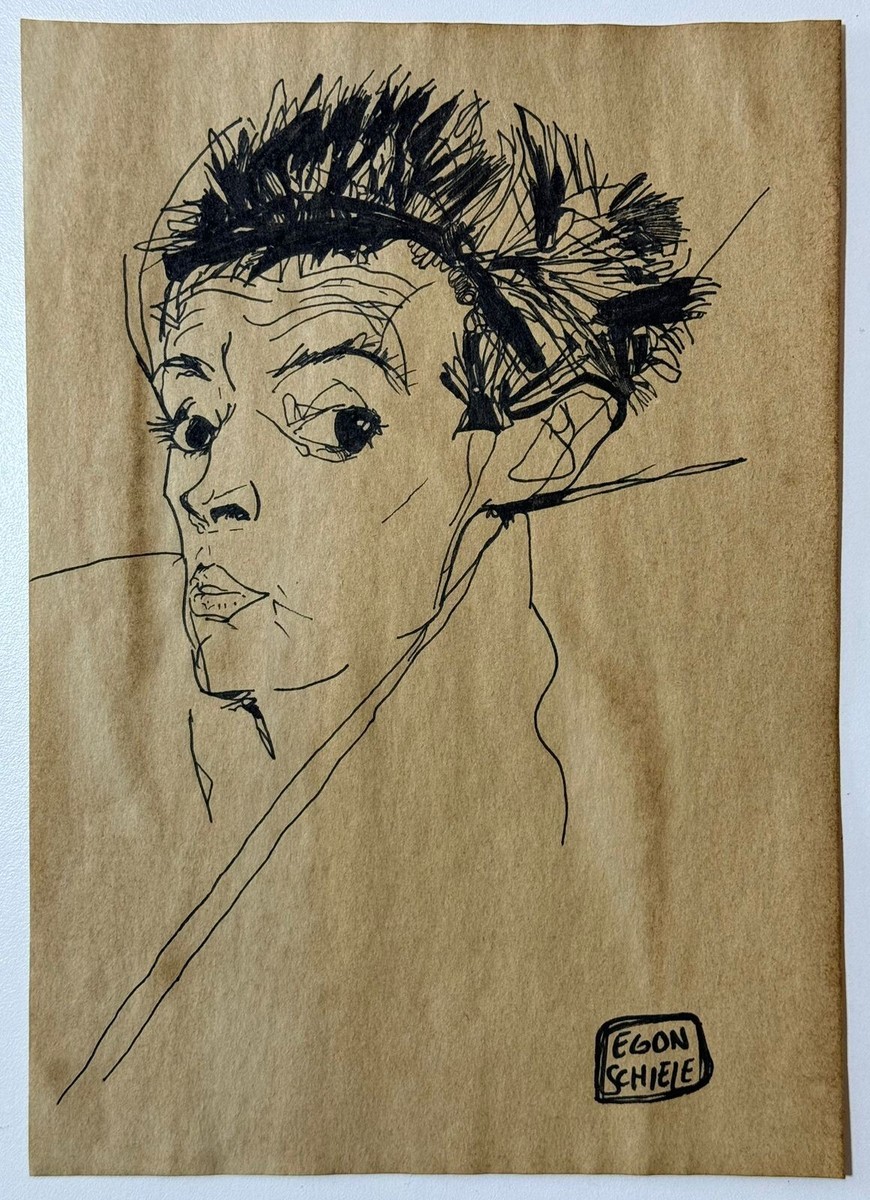 Egon Schiele (Handmade) Drawing On old Paper Signed