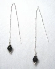 Lyn's Jewelry Black Onyx Threader Earrings Silver