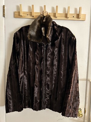 Ameri Mode Chocolate Brown Faux Fur Detachable Collar Rhinestone Women s Sz XL