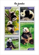 PANDAS Giant Panda Bears Animals Mammals MNH 4v-Stamp Sheet #1 (2022 Togo)