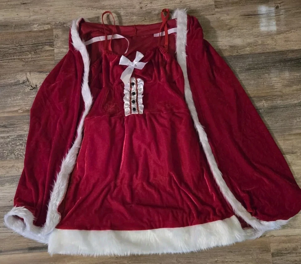 Lady Sexy Red Velvet Santa Costume, Size Large, Dress & Cloak  - Image 3 of 4