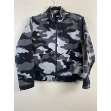 Eddie Bauer Fleece Jacket Kids Sz Medium 10/12 Camo Military Gray Fall cozy zip