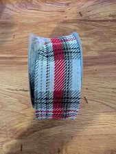 Holiday Time White, Black, & Red Plaid Craft Ribbon Wire-Edged 1.5 in x15 ft New