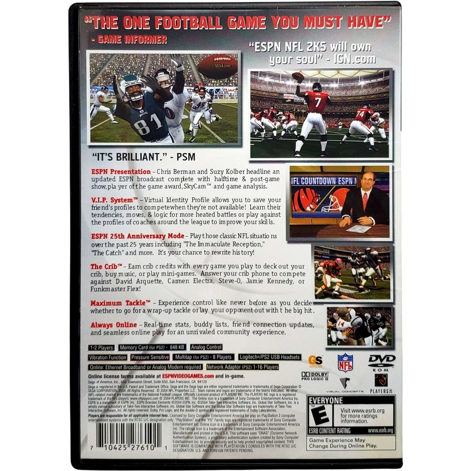 ESPN NFL 2K5 - Sony Playstation 2 PS2 Pristine Tested Authentic 1Y Guarantee - Image 2 of 4
