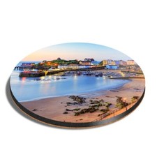 Round MDF Coaster Sunrise Tenby Harbour Wales UK #52182