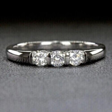 1Ct Round Cut VVS1 Moissanite Three Stone Engagement Ring 14K White Gold Plated