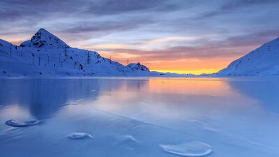 Landscape nature power lines snow mountains frozen lake Custom Gaming Mat Desk