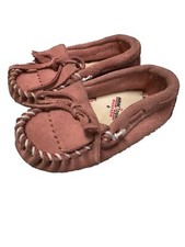 Minnetonka Moccasins Toddler Leather Suede Driving Loafer Shoes Size 5 Pink Boho
