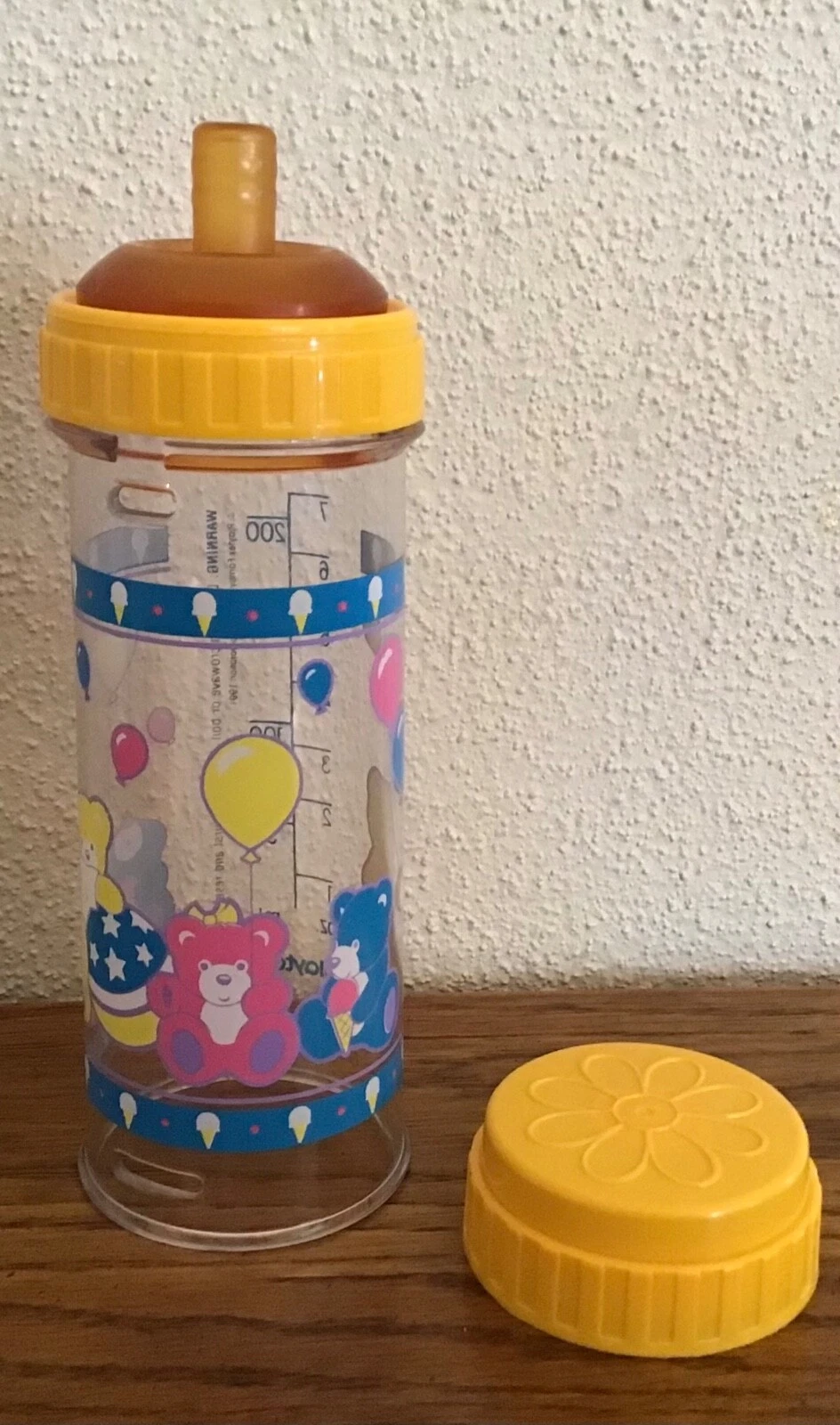 Vtg Playtex Baby Bottle Design Bears Balloons Drop Ins 8oz Flat Top Nipple Cap
