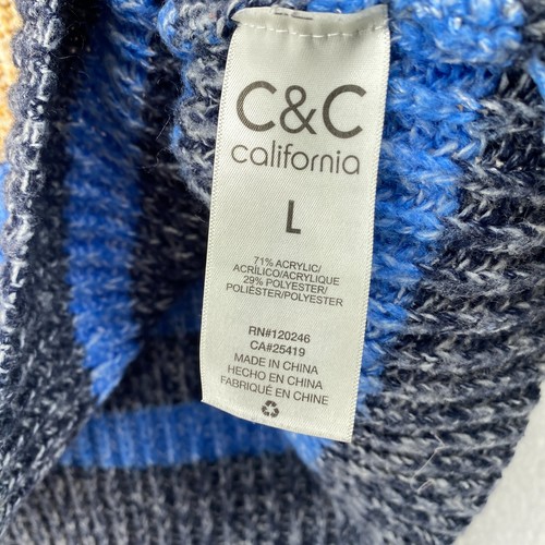 C&C CALIFORNIA Sweater L Ribbed Striped Jumper Pullover Blue Orange - Picture 9 of 12