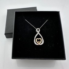 10kt Gold  Sterling Silver Infinity Heart Necklace w Natural Chocoate Diamond