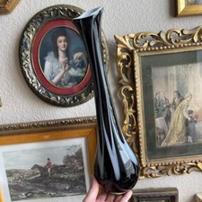 Vintage, Mid Century 2006, Blown Black and White Art Glass Cased Swung Vasev