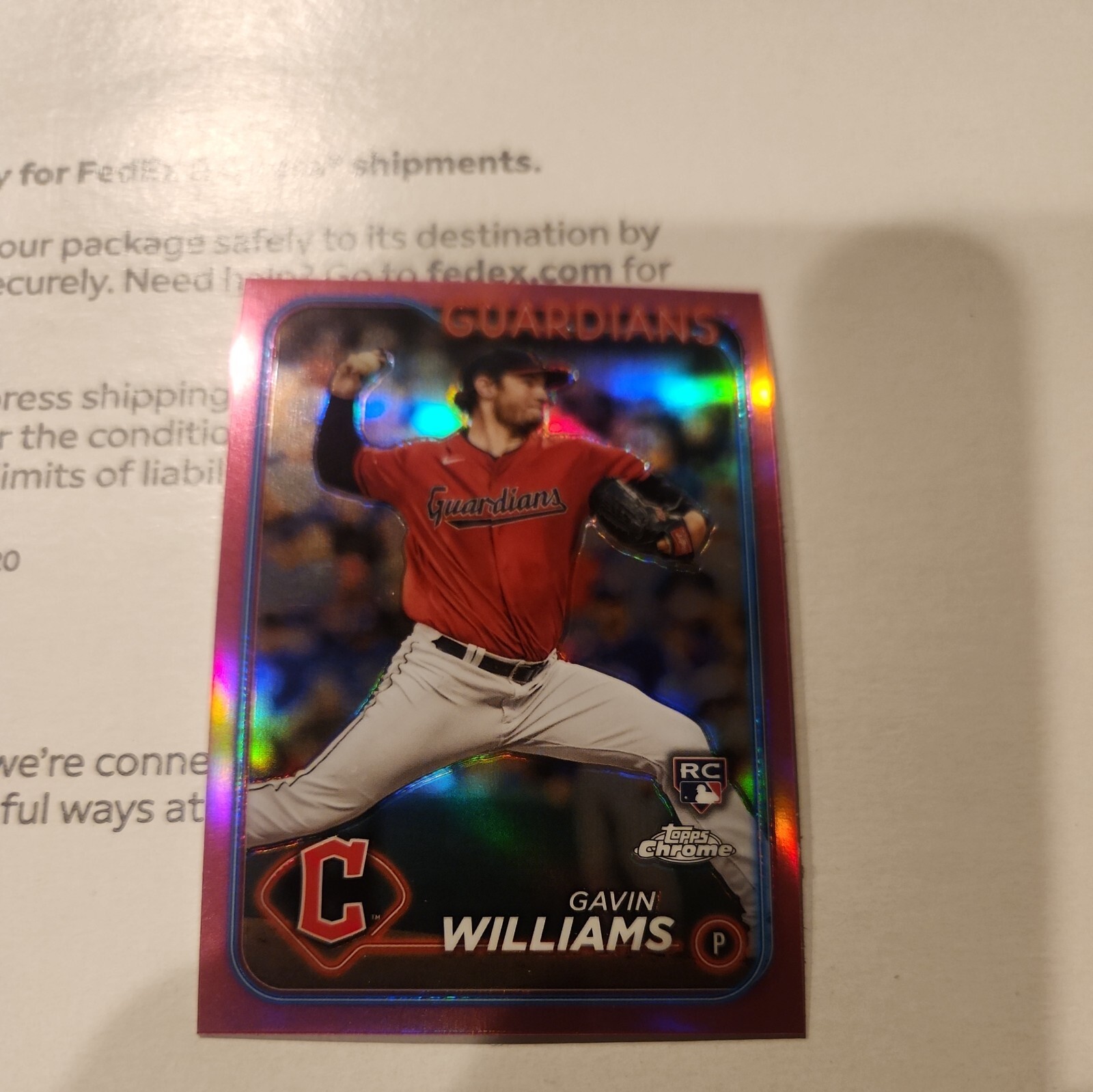 2024 Topps Chrome Pink Refractor Gavin Williams #15 RC Baseball Card